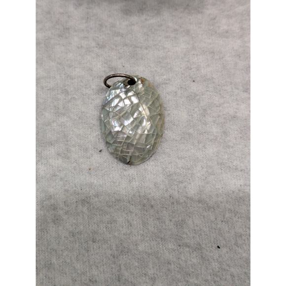 Mother of Pearl Mosaic Pendant Oval Domed Vintage Abalone Shell Necklace Pendant - Picture 1 of 4